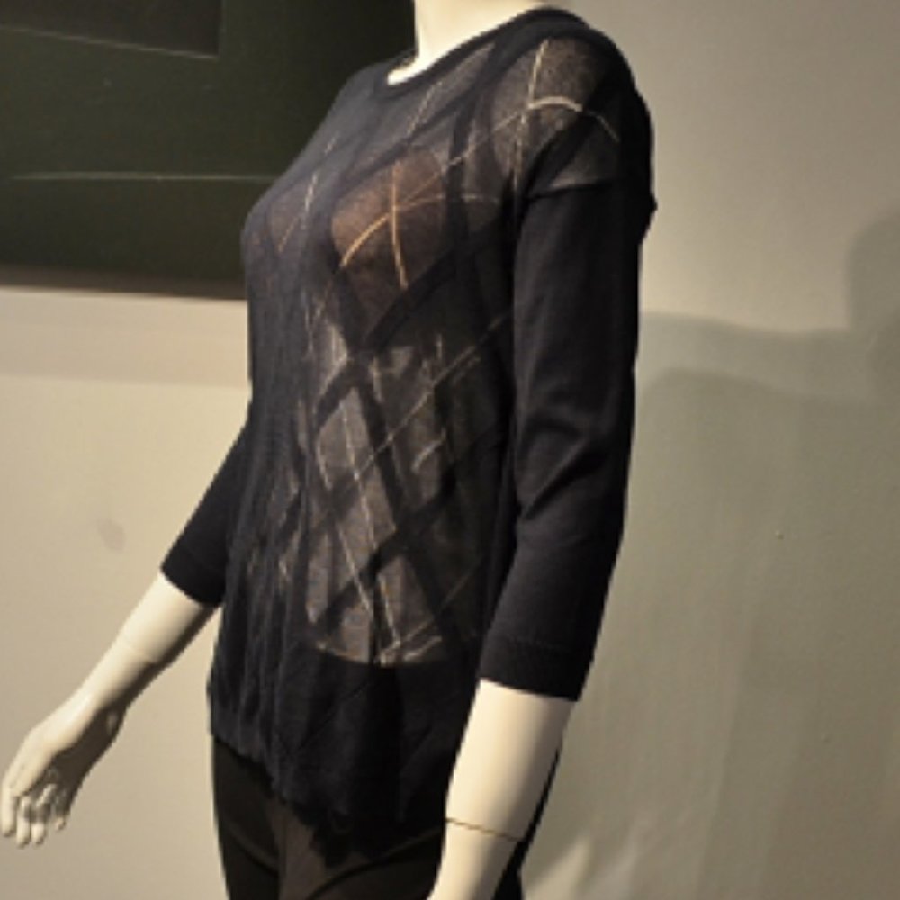 Navy Cotton sheer Argyle Pattern Knit Pullover - Picture 4 of 8